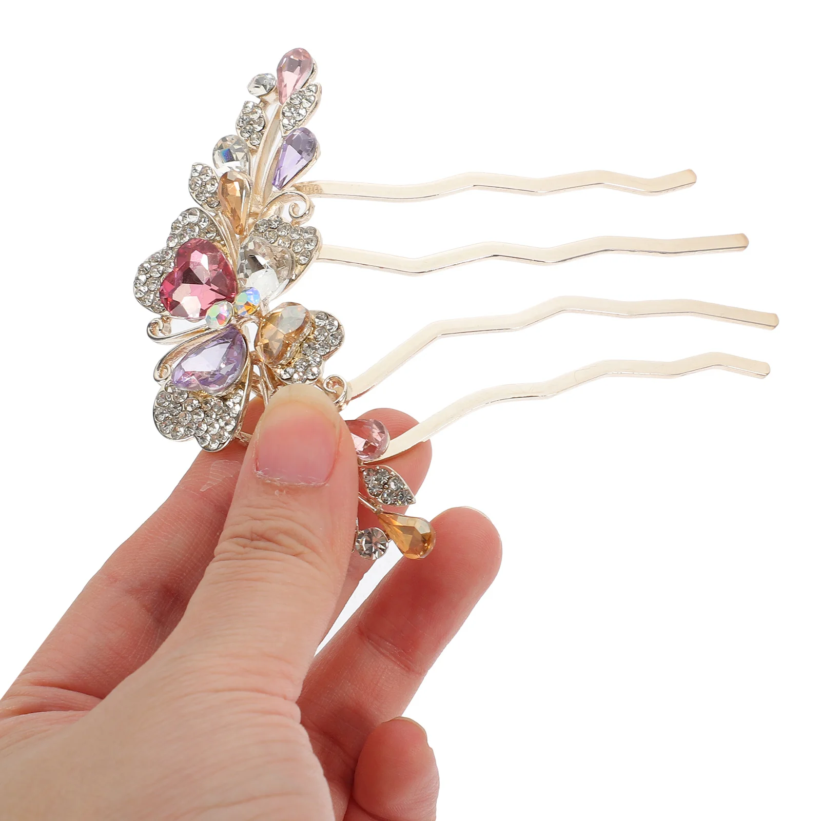 Hair Side Comb Wedding Bride Rhinestone Headpiece Compact Size 4-Prong Hairpin Updo Clip for Women Party Birthday Hair