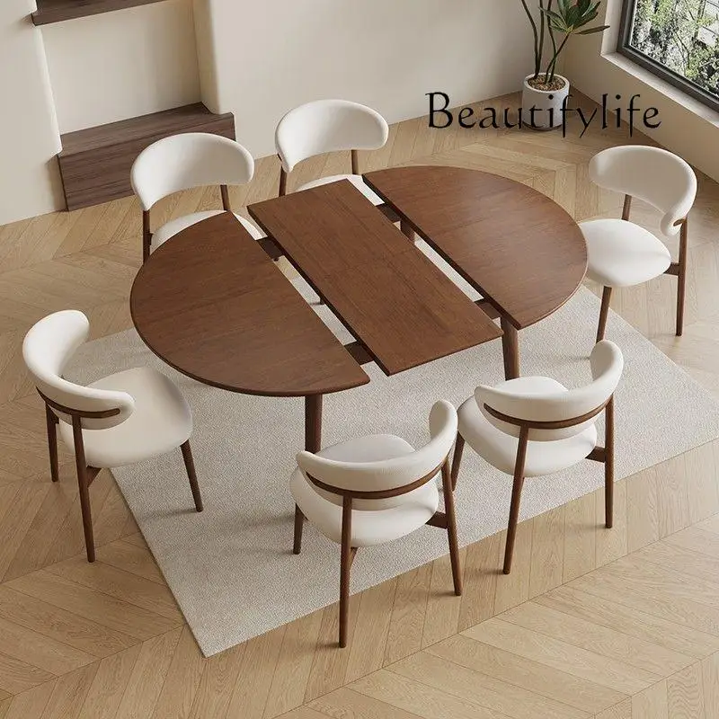 

French medieval solid wood dining table retractable folding round table eating table