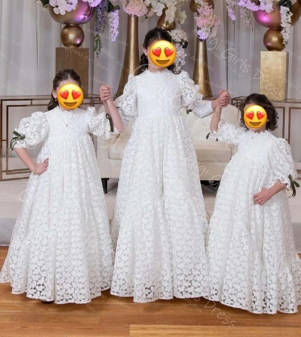 Винтажное кружевное платье с цветочным узором для девочек на свадьбу, платье с высокой талией и воздушными шариками для Святого Причастия, 2026, детское платье на день рождения по индивидуальному заказу