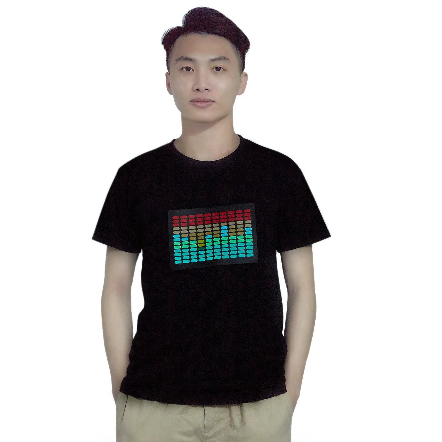 

Men Sound Activated Led T-Shirt Light Up Flashing Rock Disco Equalizer Short Sleeve Led T Shirt