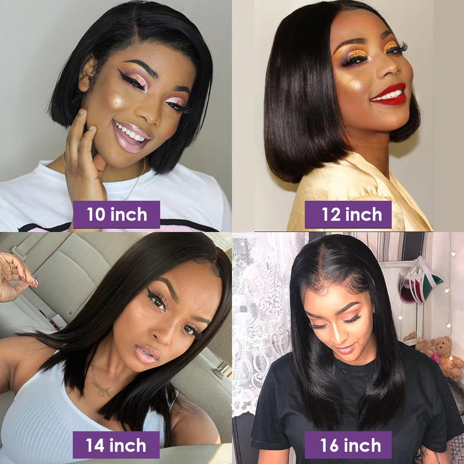 Lace Frontal Human Hair Wigs Straight 4x4 13x4 Transparent Lace Frontal Human Hair Bob Wigs Pre Plucked Full Frontal Lace Wigs