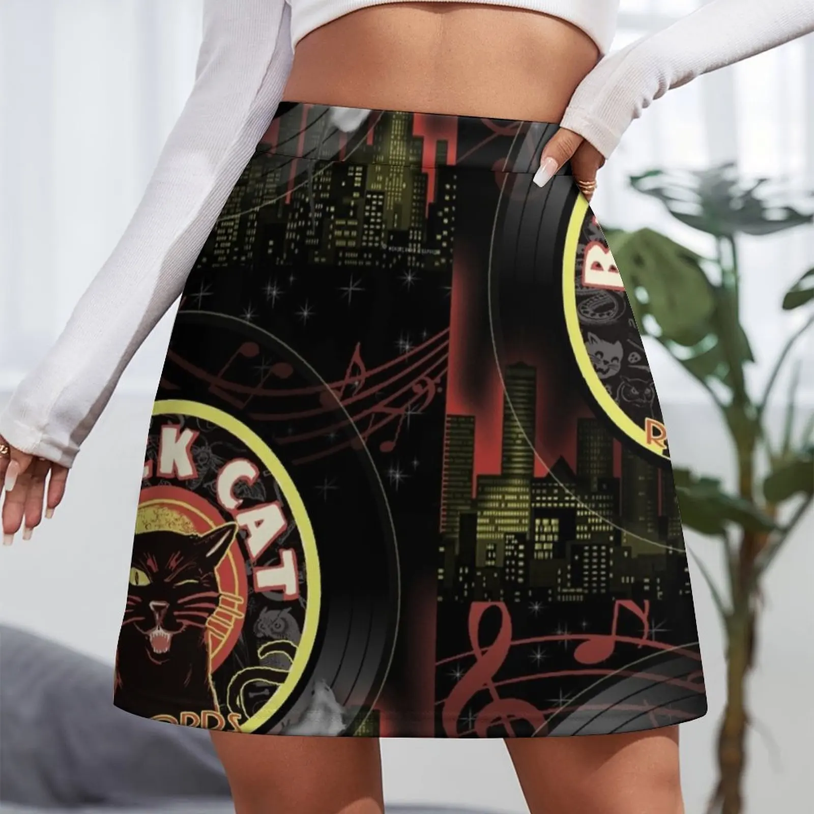 Black Cat LP Art Deco Mini Skirt fairy grunge micro mini skirt extreme women clothes Woman clothing Mini Skirt