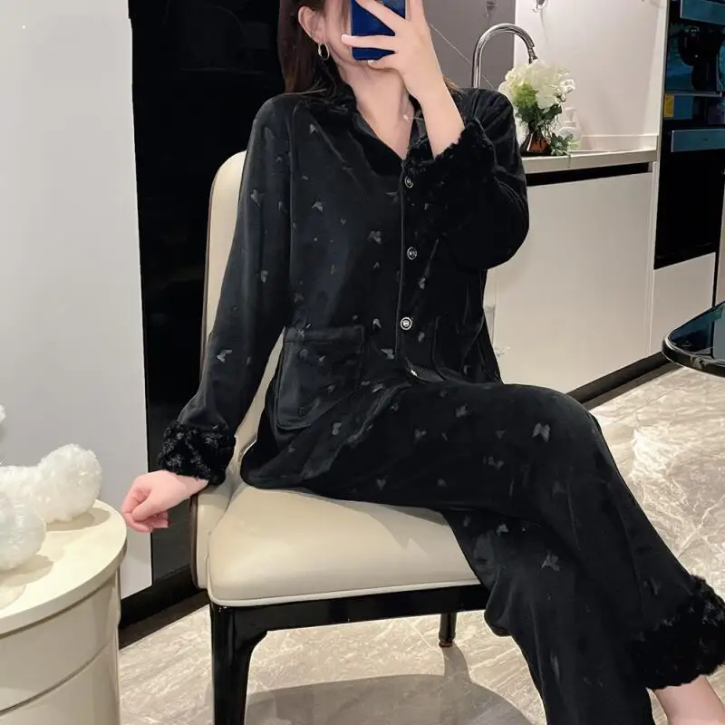 

Женские осенне-зимние новые толстые теплые пижамы из 2 предметов, элегантный темпераментный принт, можно носить в качестве комплекта верхней одежды, удобная мягкая одежда