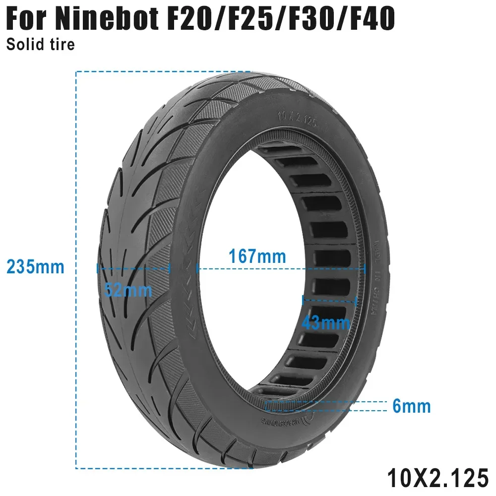 10x2.125 Solid Tire for Ninebot F20 F25 F30 F40 Electric Scooter Tyre 10Inch Front Rubber Rear Wheel Explosion-proof Tires Parts