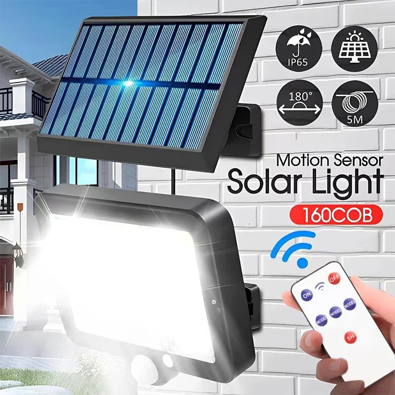 solar dividir lampada de parede com sensor de movimento waterproof street lights jardim seguranca luz modos 100 cob 120 cob 160cob 01