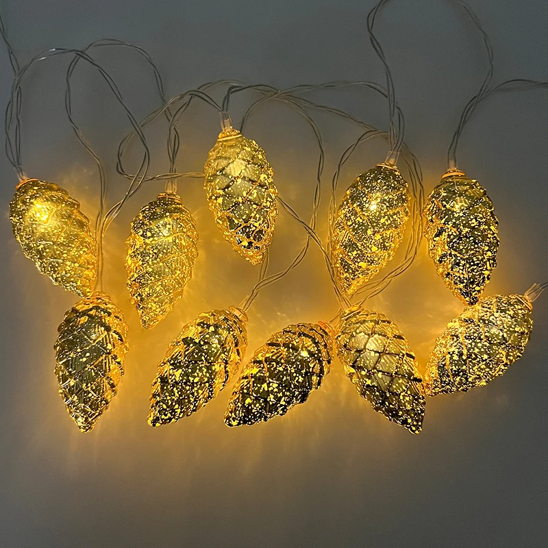 Christmas Led Pine Cone String Lights Gold Silver Xmas Tree Light Ornament Living Room Wedding Decoration Navidad New Year Decor