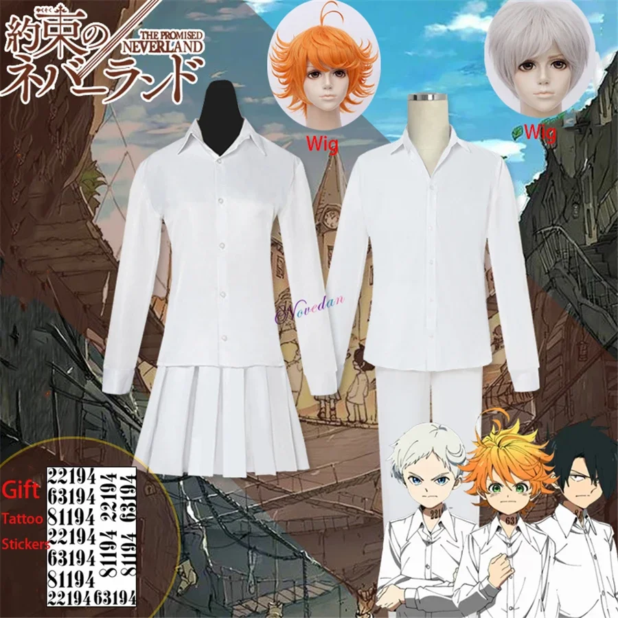 

Anime Yakusoku no Neverland The Promised Neverland Cosplay Costume Emma Norman Uniform Wig Tattoo Stickers 22194/63194/81194