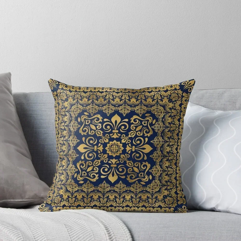 

Oriental Damask Ornament - Gold on dark blue #1 Throw Throw Pillow Elastic Cover For Sofa luxury home accessories pillow