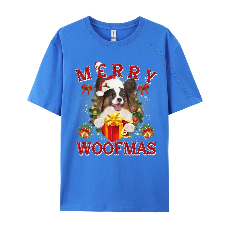 Merry Woofmas Papillon Dog Christmas Ornaments T-Shirt Men Tshirts Gift Short Sleeve Tops Shirt Coupons Group Clothing Shirt