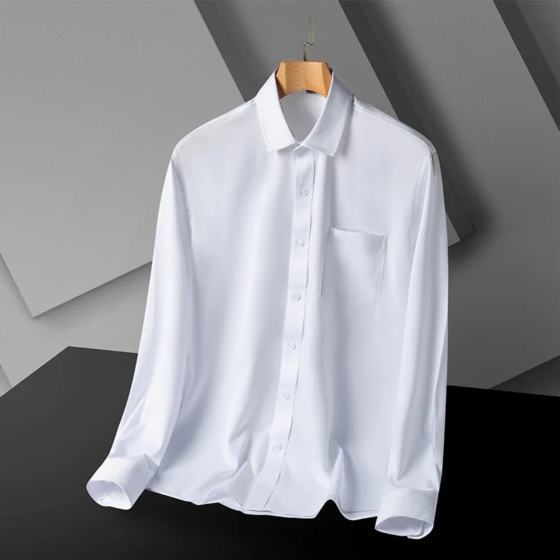 Classic Solid Color Shirts For Men Long Sleeve Business Causal Stretch Soft Formal Anti-wrinkle Non-iron Party Wedding Blouse