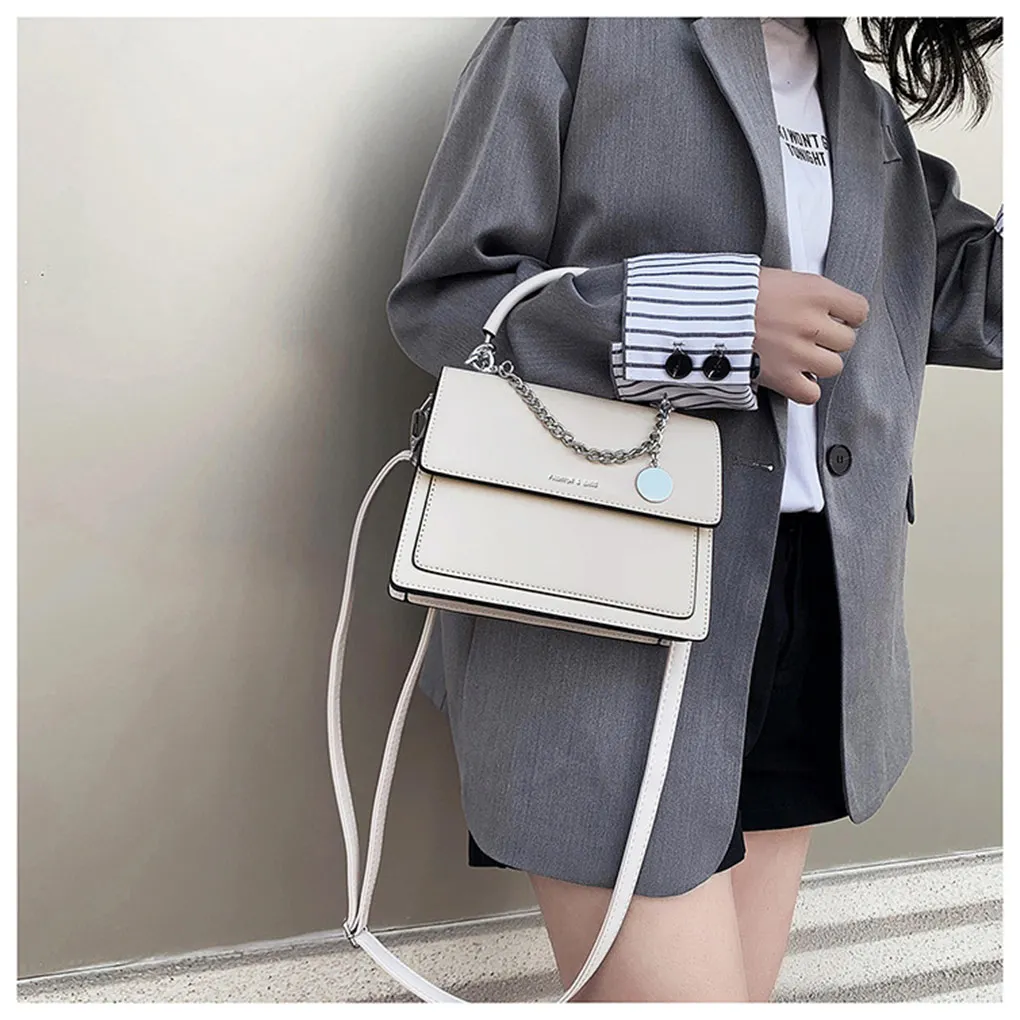 Woman PU Shoulder Bag Tote Travel Crossbody Large Capacity Handbag Solid Color Lady Messenger Bags Supplies  Beige