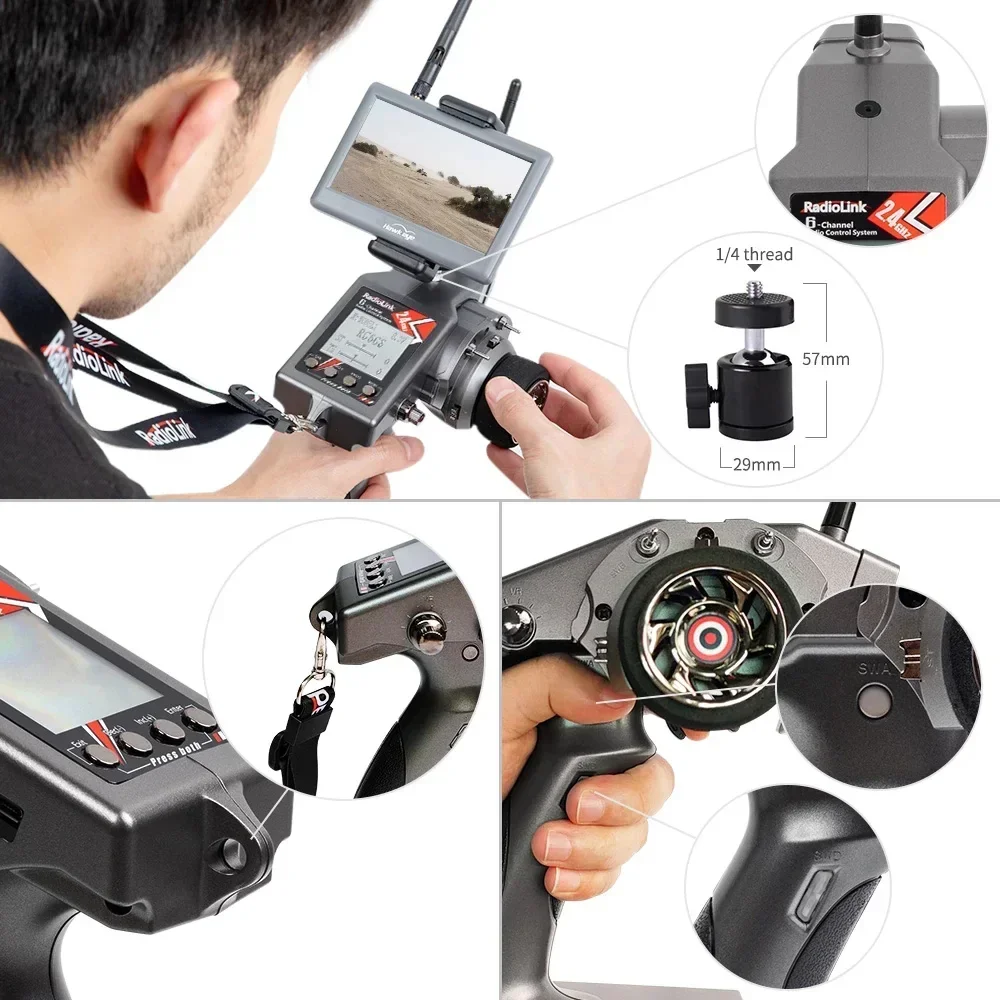 Immagine 5: Radiolink RC6GS V3 2.4G Trasmettitore radio a 7 canali per barca per auto RC con ricevitore R7FG Telemetria giroscopica telecomando incluso