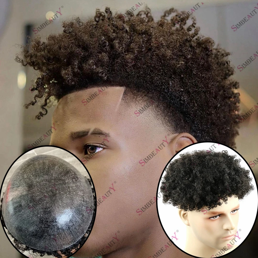 

Afro Curly Male Human Hair Prosthesis Capillary Hair Replacement Pieces Toupee for Black Men Super Durable Poly Skin Base Wig