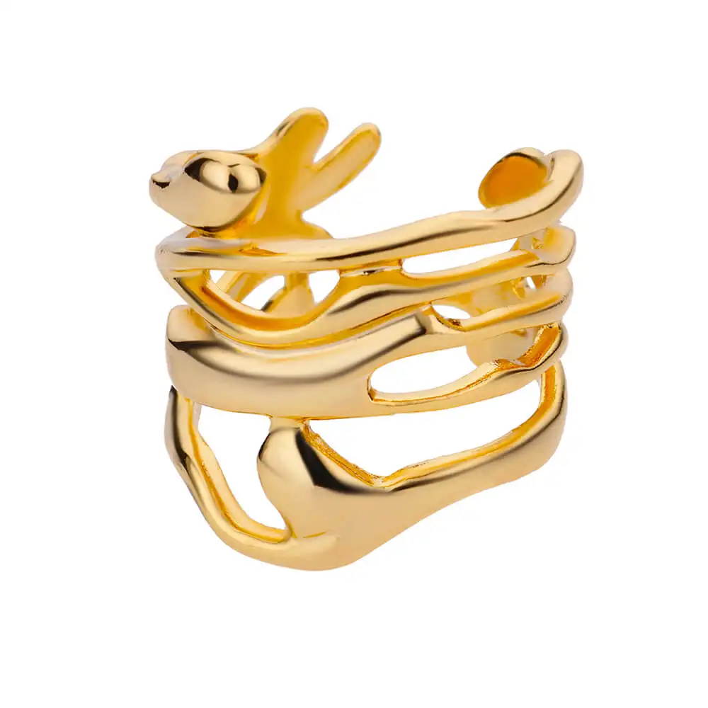 Minimalistische Textur Edelstahl Geometrische Ringe für Frauen Gold Farbe Öffnung Paar Ring Ästhetische Hochzeit Weihnachten Schmuck