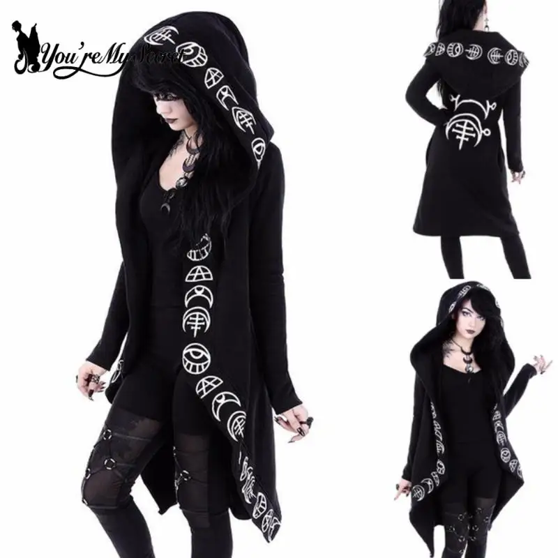 [You\'re My Secret] Gothic Punk style Black Women Hoodies Sweatshirts Autumn Winter Printed Long Sleeve Hoodie Female Coat Hooded