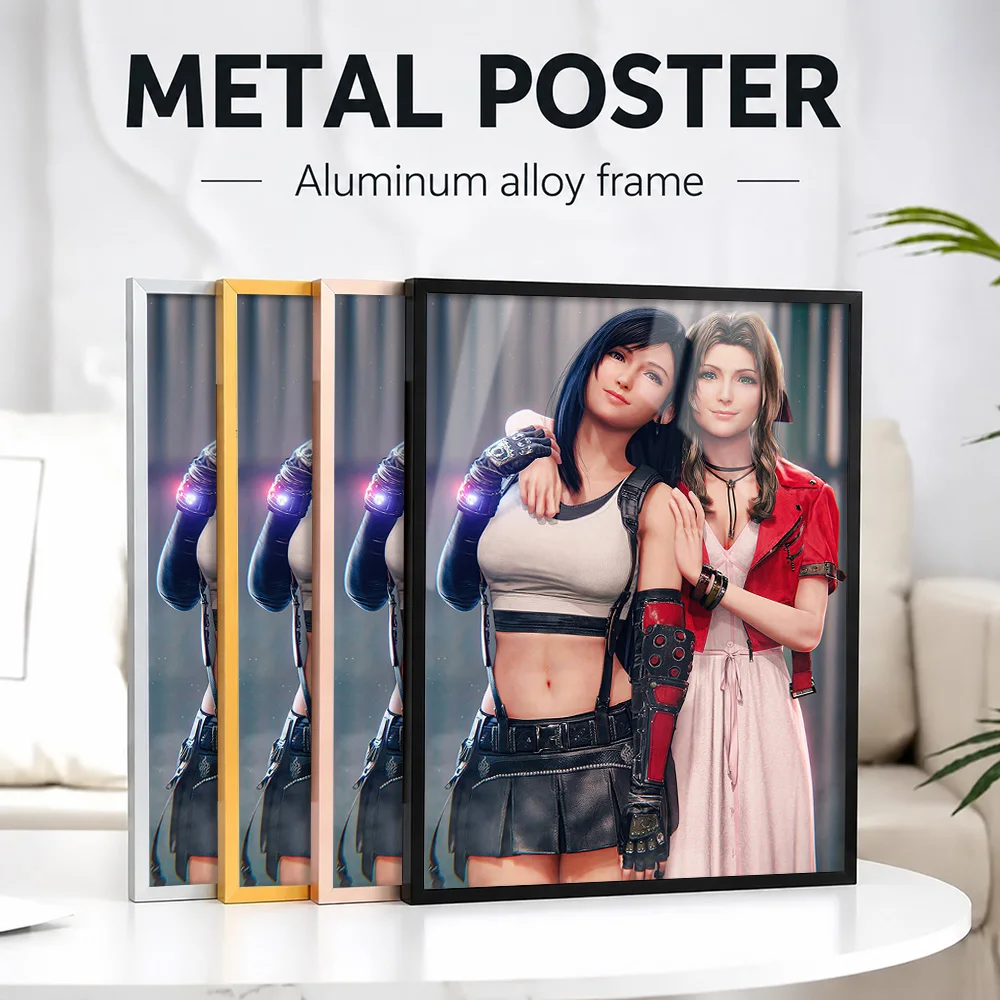 Tifa And Aerith From Final Fantasy VII Framed Metal Print Customized Photo Enchanting Graphic Style Wall Art For Player Lounge