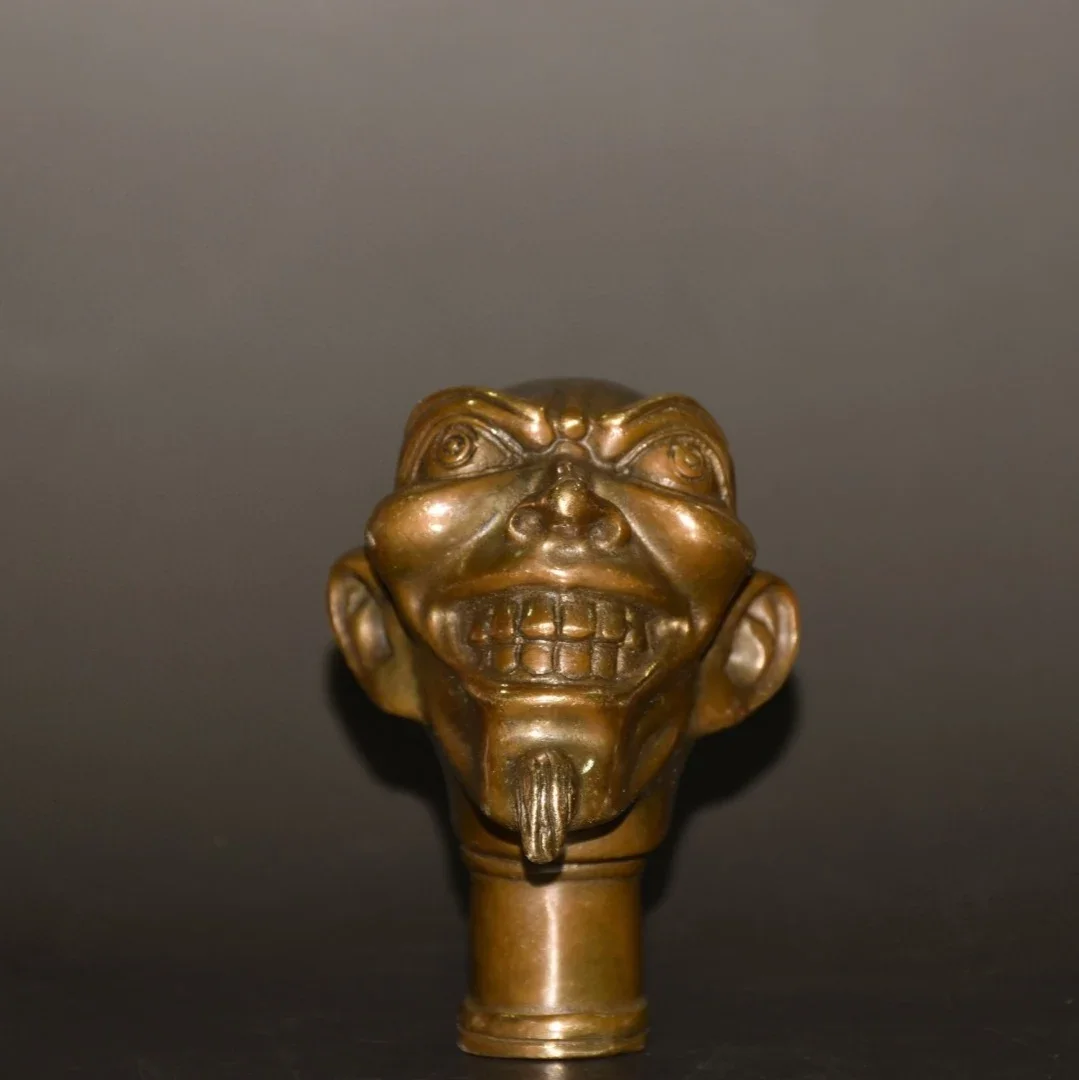 Chinese Old Bronze Hand Carved Arhat Statues Antique Cane Walking Stick Head Fengshui Statuary