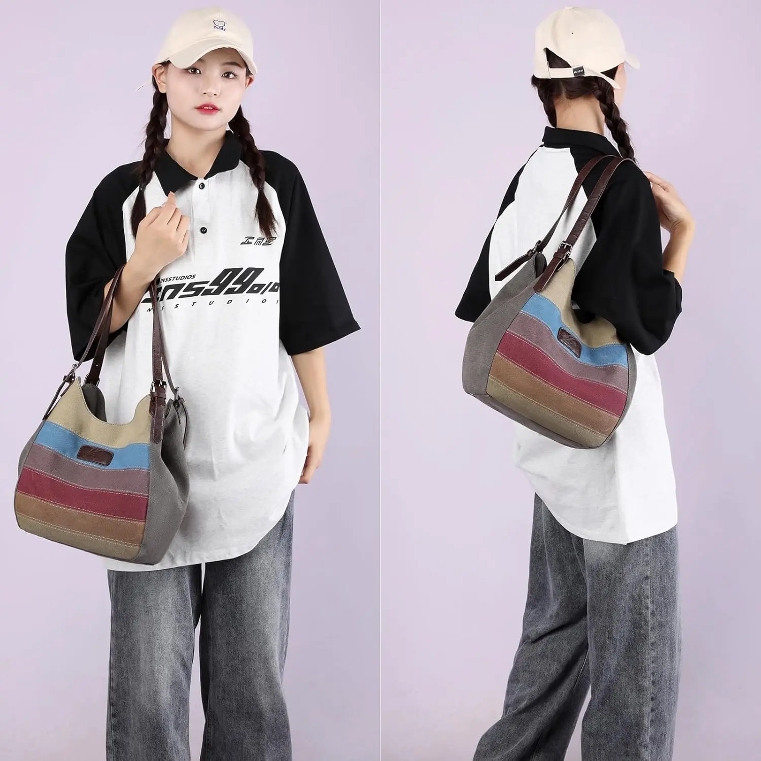 

Women's Canvas Tote Bag Versatile Simple Large Capacity Handheld Purse Underarm Vintage Canvas Top Handle Works Shoulder Bag
