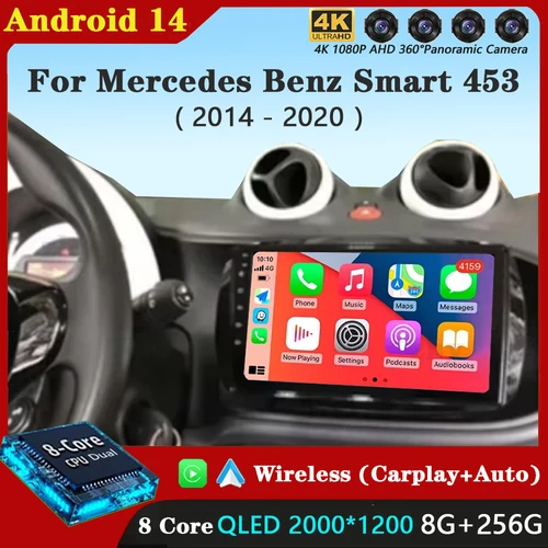 Imagen 1 del producto Android 14 Carplay Auto para Mercedes Benz Smart 453 Fortwo 2014 - 2020 reproductor de Radio Multimedia para coche WIFI estéreo 4G GPS RDS AUTO