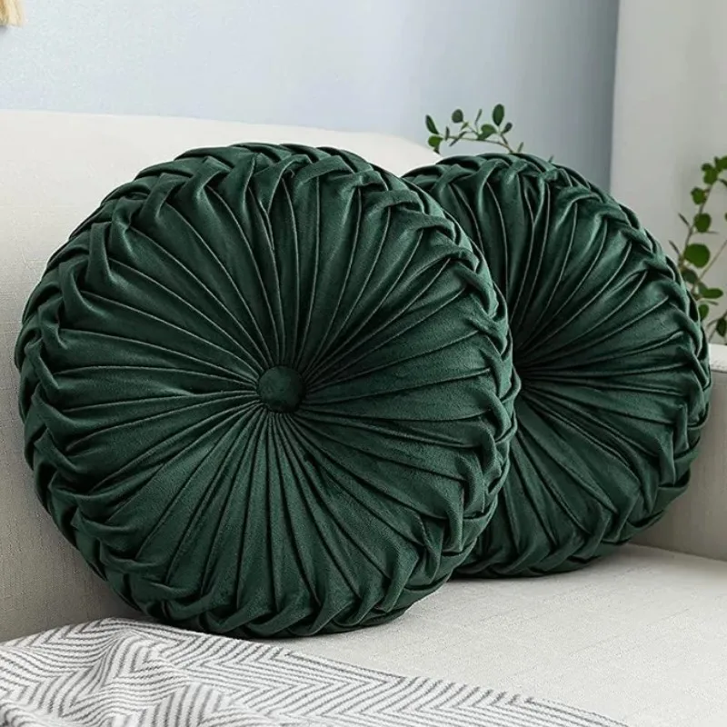 Grünes Geschenk, rundes Dekokissen, Samt, Heimdekoration, 3D-Plisseekissen, Kissen für Couch, Stuhl, Bett, Auto, Weihnachten, Heimdekoration