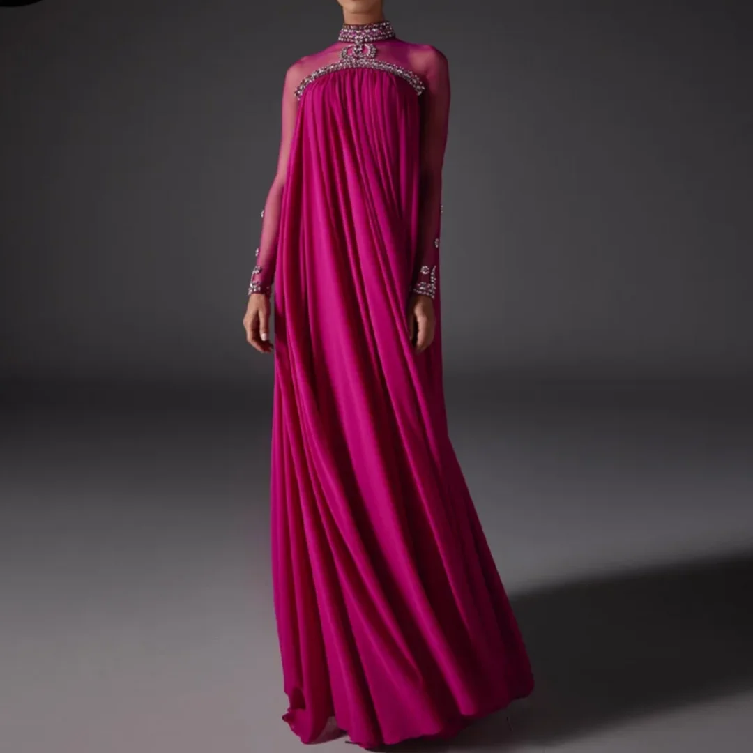 

Modern Dresses for Wedding Mother of the Bride A-line High Neck Rhinestones Chiffon Formal Evening Dresses Customized