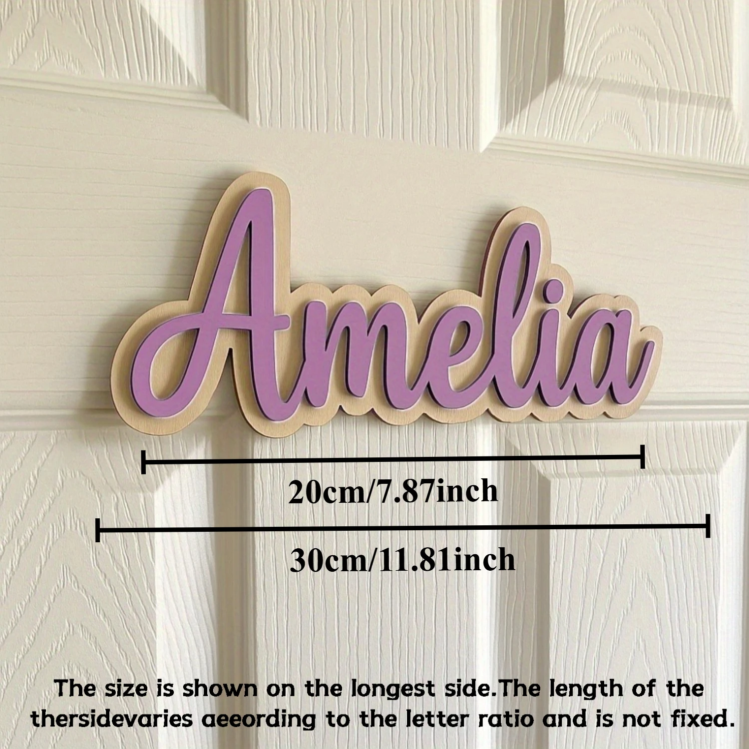 1pc Customized Double-layer Wooden Surname Brand, Customized Gift, Children's Room Decoration, Baby Name Identification view 3
