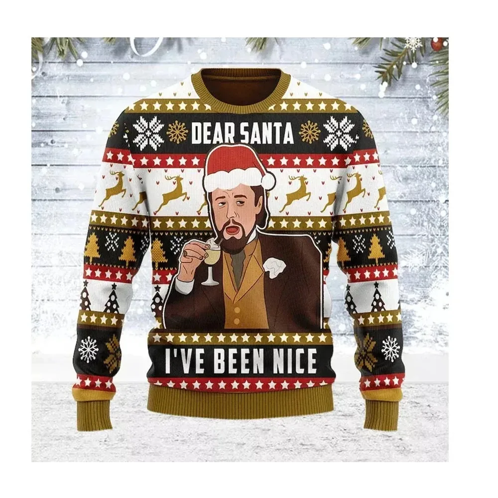 الخريف الشتاء الملابس يضحك ليوناردو دي كابريو ميمي القبيح عيد الميلاد سترة هدية سانتا البلوز الرجال 2025 ثلاثية الأبعاد قميص مطبوع #6