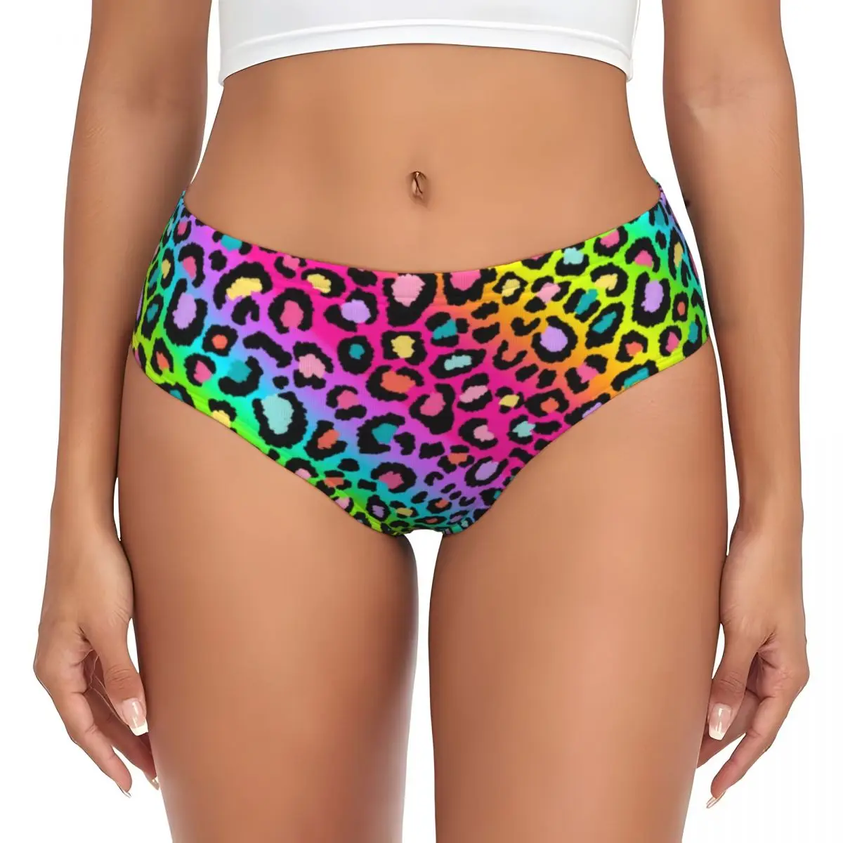

Custom Women Colofrul Rainbow Leopard Print Brief Panties Female Breathable Animal Skin Cheetah Underwear Underpants