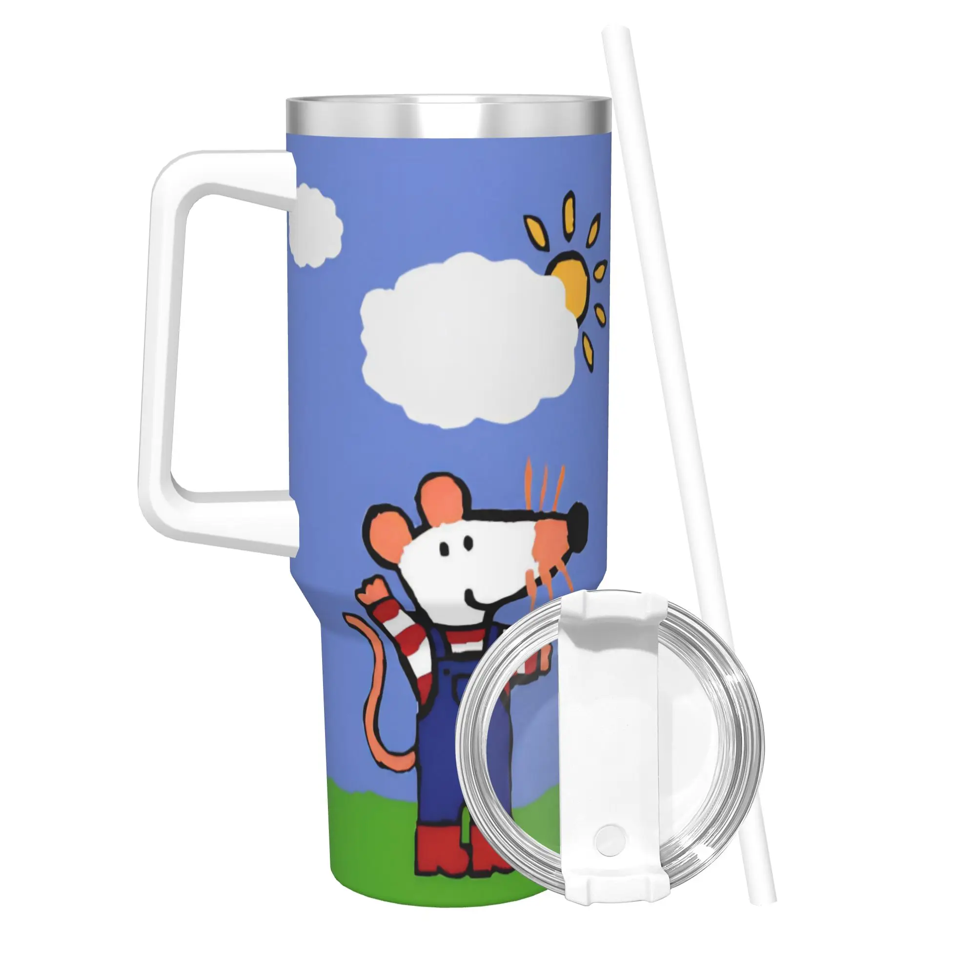 Maisy Mouse Tumbler With Straw  Stainless Steel Tumblers Cup Double Wall Vacuum Insulated for Cold Or Hot 40oz