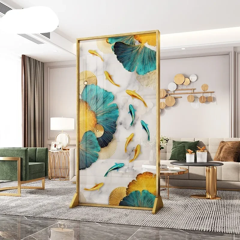 Light luxury glass screen partition living room entrance entrance porch simple movable block aluminum alloy European elk