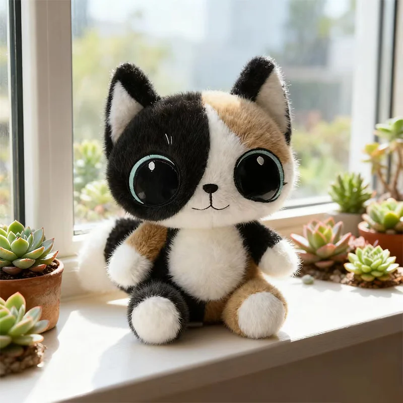 23CM 귀여운 실물 같은 링롱 고양이 인형 귀여운 만화 큰 눈 인형 부드러운 동반자 수면 포옹 베개 아이 아기 생일 선물