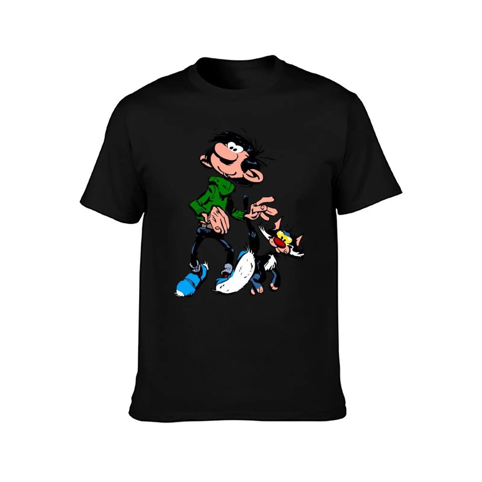Gaston Goof Walking with Cat T-Shirt, Summer Casual Cotton Tee, Oversized Streetwear Tops, Vintage Graphic Print, 100% Cotton