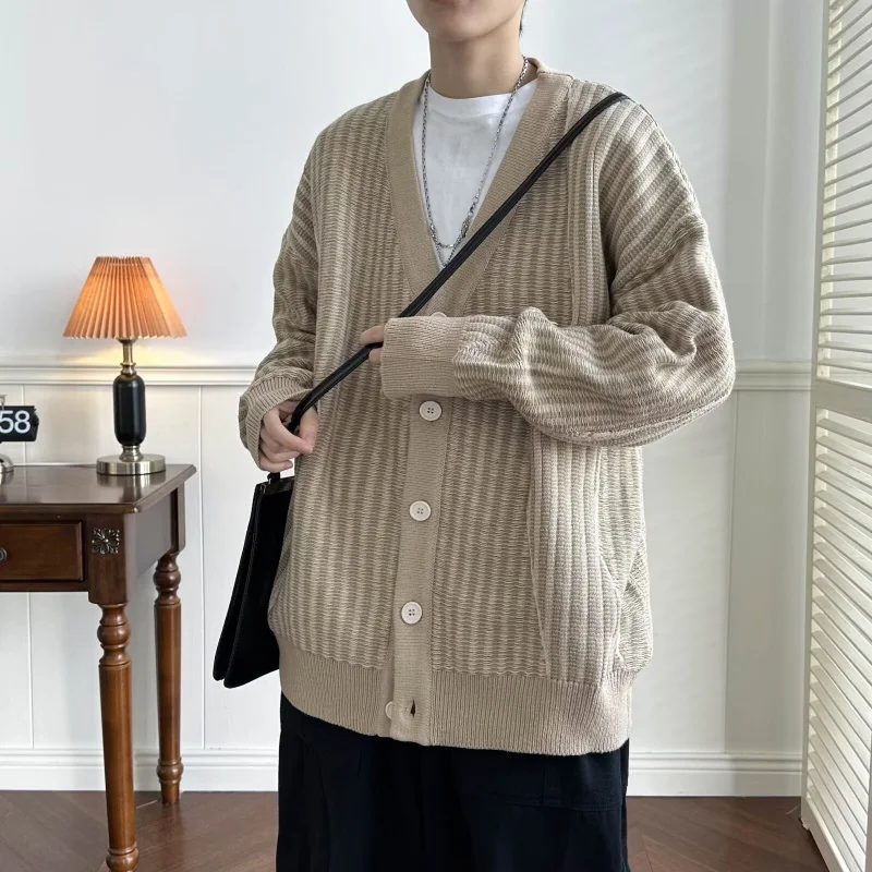 

Autumn Winter Sweater Men Mountain Style Striped Long Sleeve Japanese Retro Youth Texture Color BlockVBase Layer Top