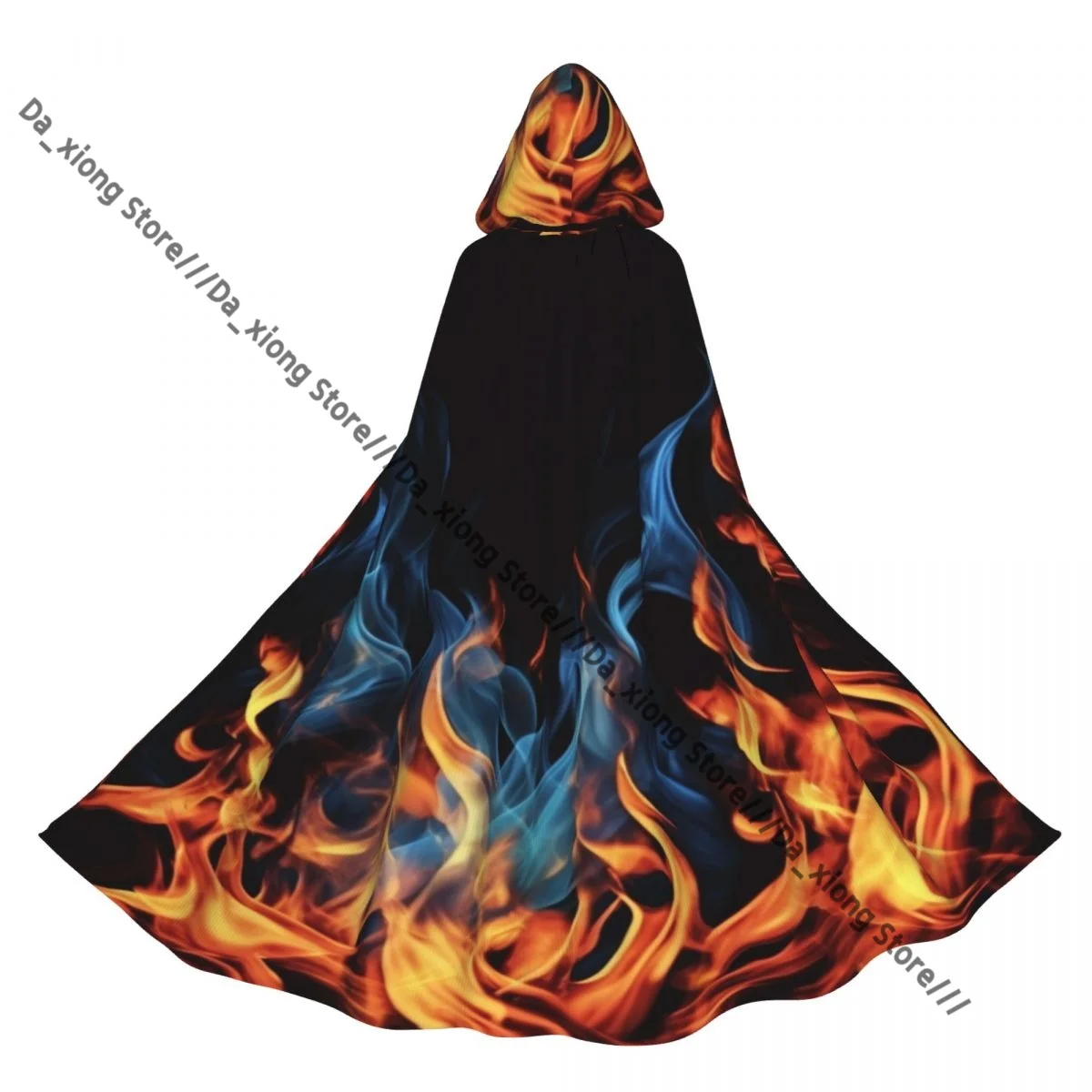 Blazing Blue Fire Witch Cloak Hooded Cosplay Costume Halloween Adult Long Party Cape