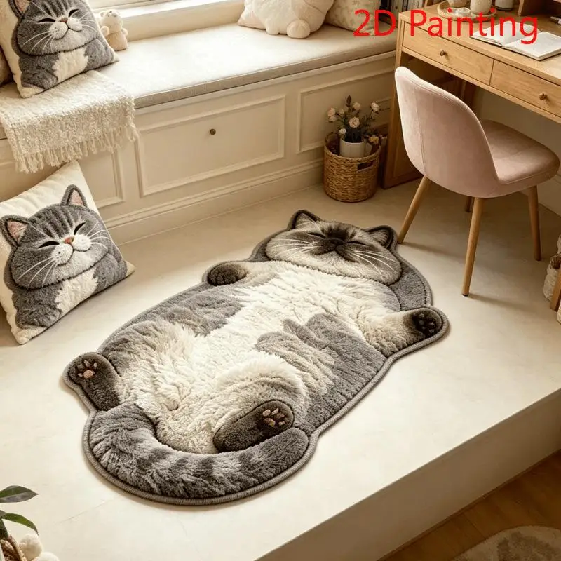 Adorable Fun Cat-Shaped Area Rug Stylish Unique Home Decor Carpet For Living Rooms Cartoon Bedrooms Bedsie Floor Mat Soft Plush