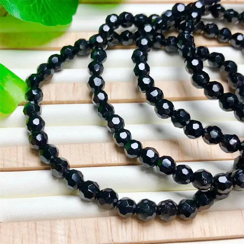 Natural Faceted Black Tourmaline Bracelet Healing String Charms Fashion Personalized Men Women Holiday Gift Jewelry 1pcs 5mm