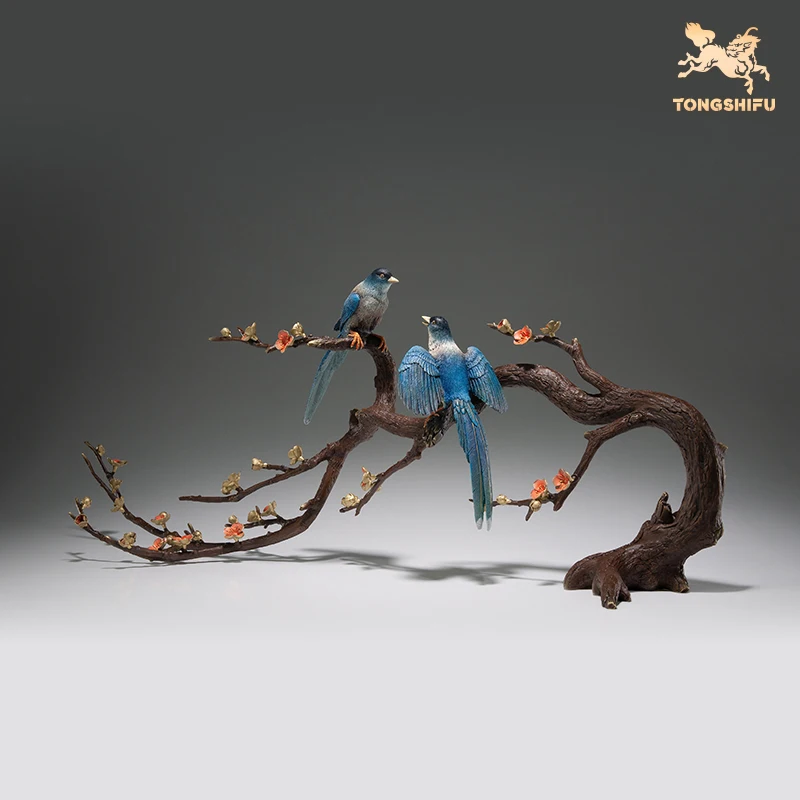 

Copper Handicrafts Chinese Mascot Copper Ornaments "Joy on The Branches" Flower and Birds Sculpture Home Decor Housewarming Gift