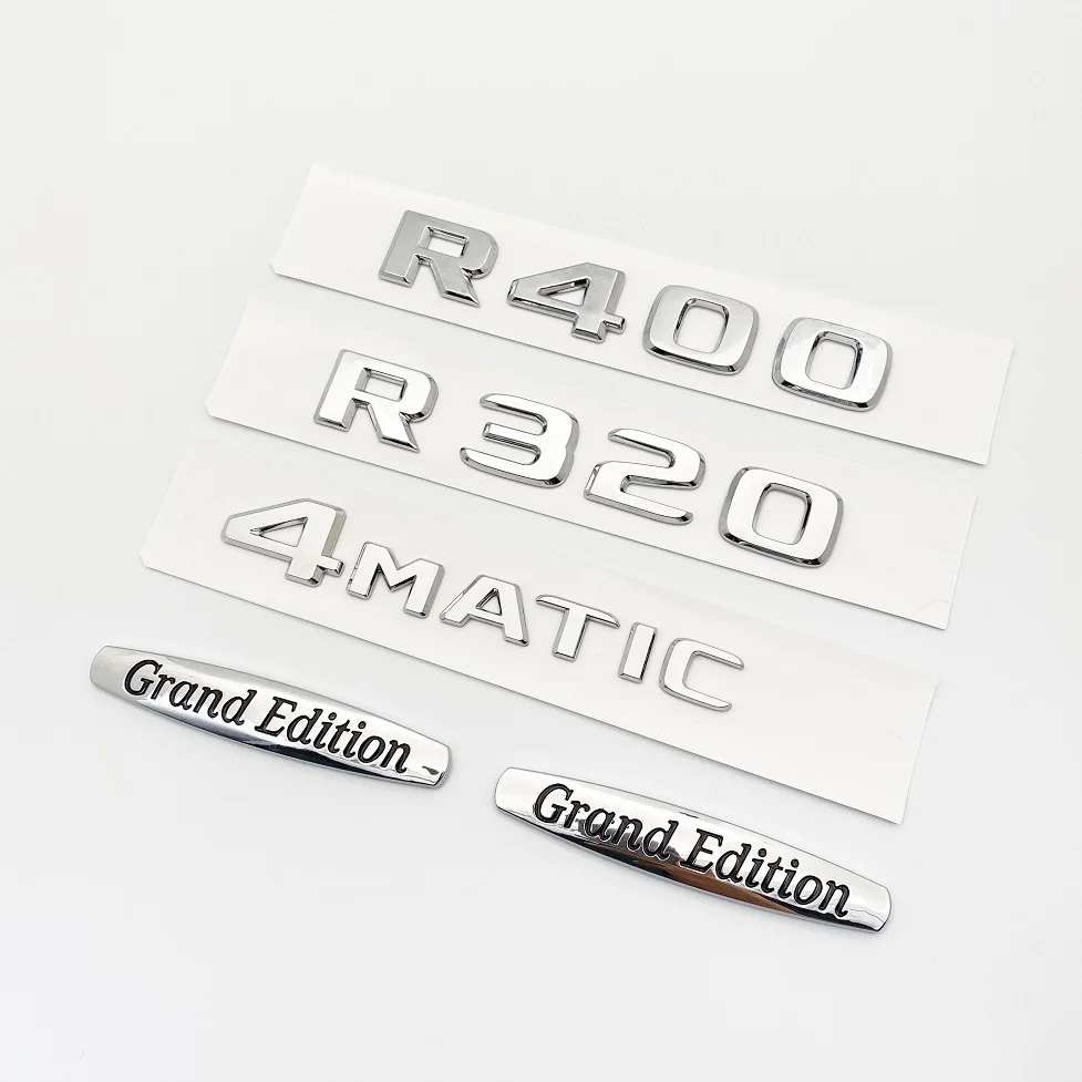 3D Black Silver Letters R300 R320 R350 R400 R500 4MATIC Emblem for W251 Car Side Trunk Rear  Logo Sticker Accessories