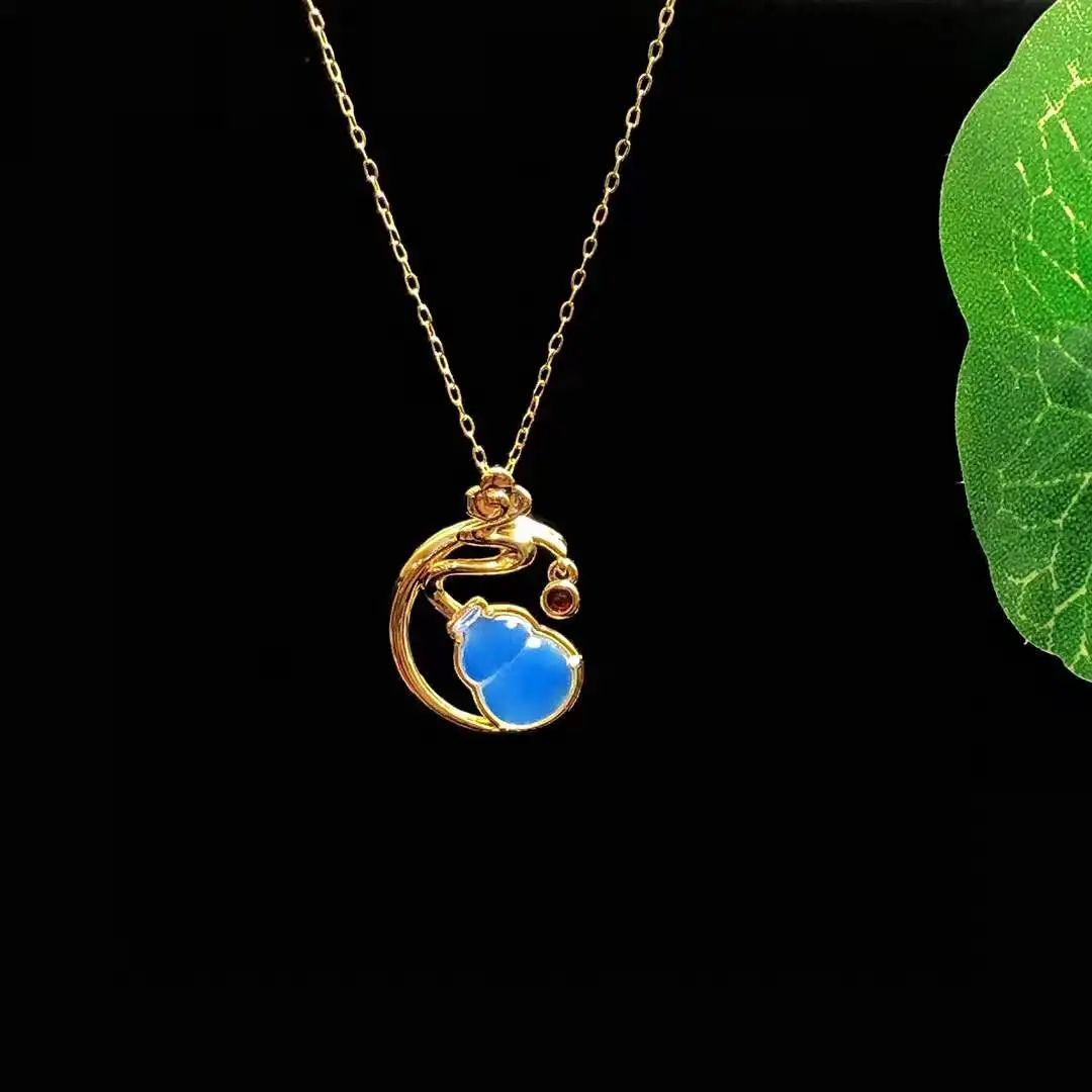 

Кулон из натурального доминиканского синего янтаря в форме калабаша, стерлинговое серебро 925 пробы, позолоченный элегантный кулон для женщин, модные ювелирные изделия, подарки