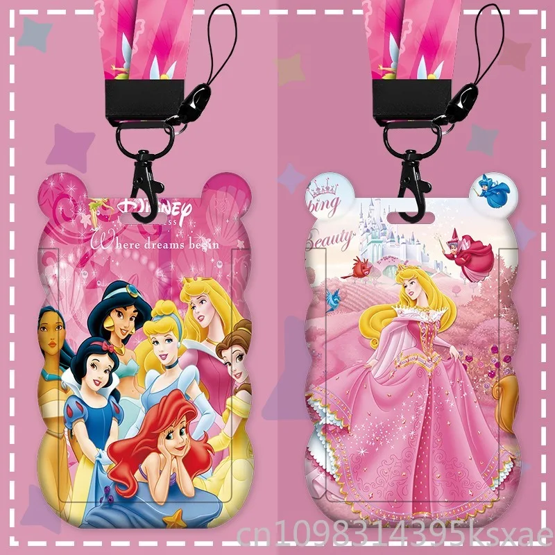 Porta carte Disney Princess di lusso con cordino lungo per bambini Studente Cartoon Design carino per il controllo degli accessi della scuola materna