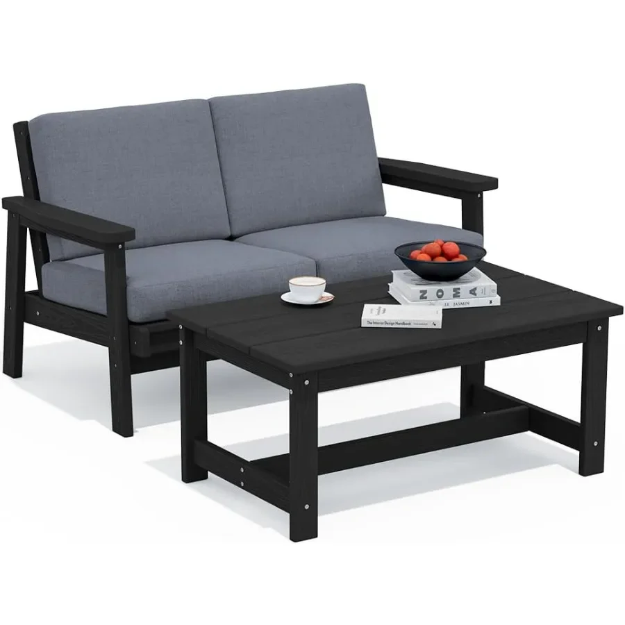

Outdoor Loveseat with Black Frame and Grey Cushion for Garden Patio Deck Relaxation and Leisure Sitting Durable WeatherResistan