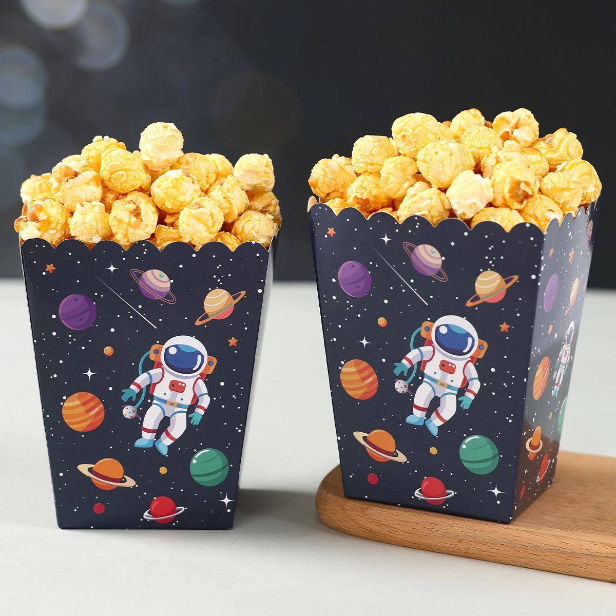 10Pcs Space Astronaut Popcorn Box Space Popcorn Box Kids Birthday Party Favor Popcorn Treat Boxes Out Space Theme Party Decor