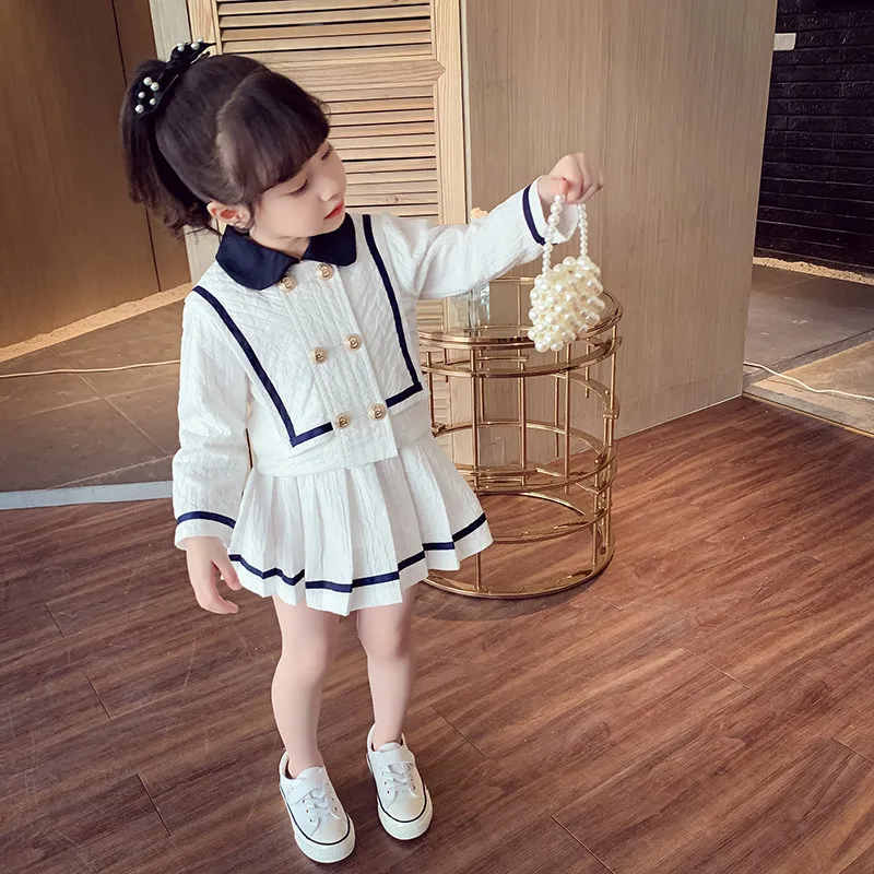 Children's Set 2025 Spring and Autumn New Style Temperament Korean Version Campus Style Double Breasted Jacket+short Skirt