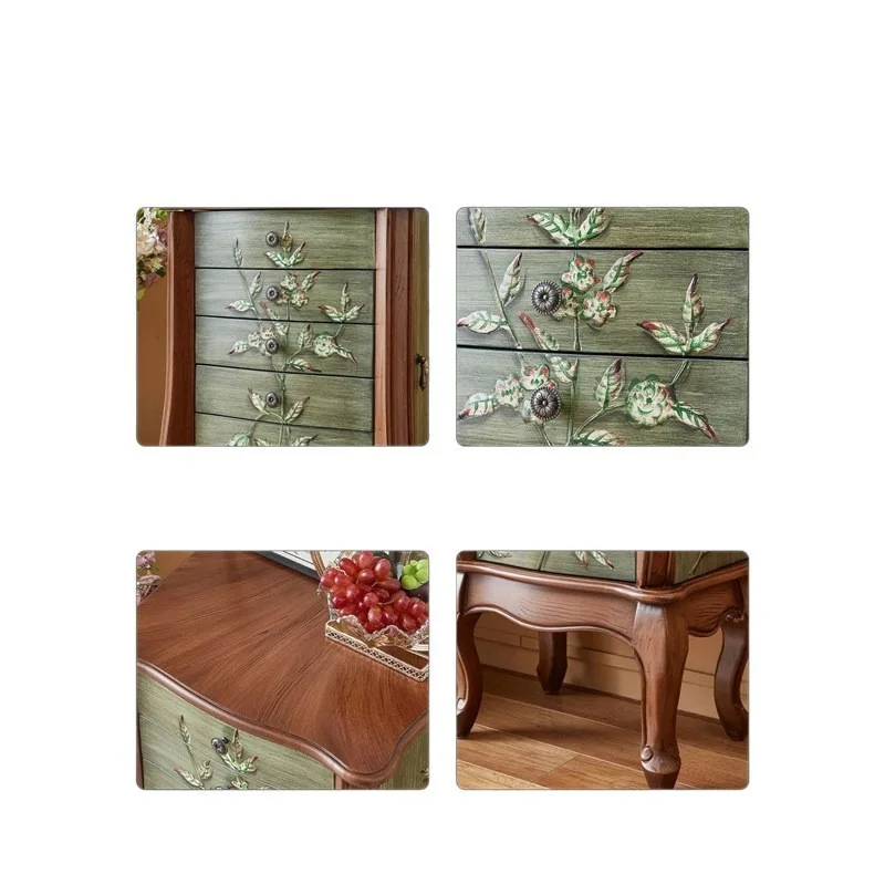 Vintage Wooden Jewelry Cabinet with Hand-Painted Design Mirror and Storage for Bedroom Makeup Vanity Stand for US Style 4