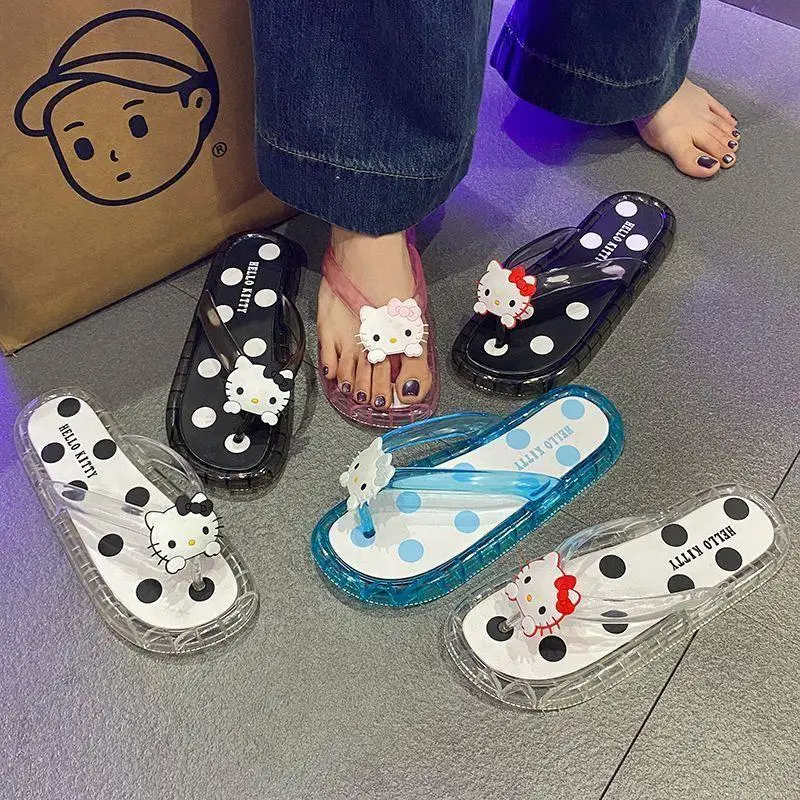 

Sanrio Hello Kitty Girl Slippers Summer Cartoon Bathroom At Home Flip Flops Kawaii Anime Fashion Leisure New Style Beach Shoes