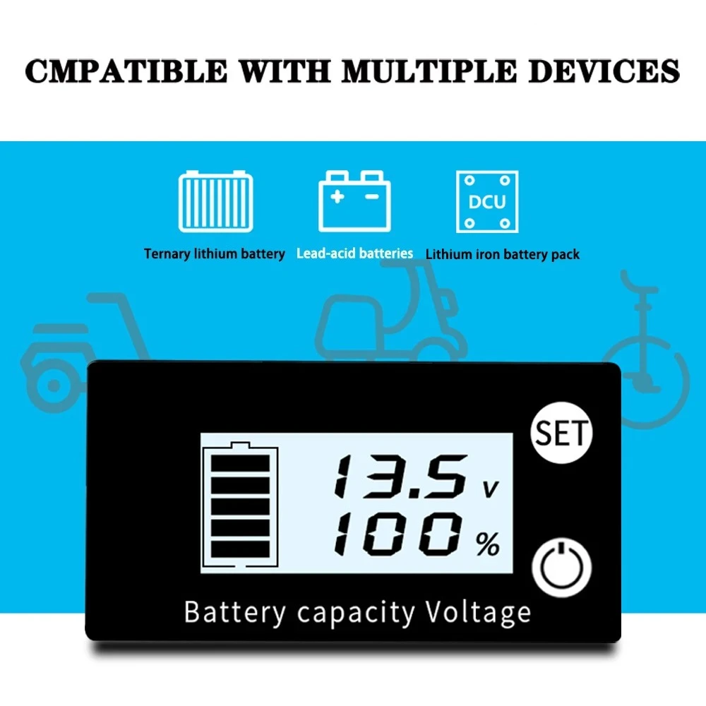 Digital display waterproof DC voltmeter 8-100V lead-acid lithium battery digital display percentage meter head