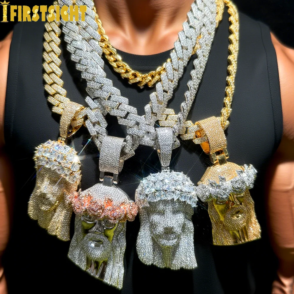 New Hip Hop CZ Stone Paved Bling Iced Out JESUS PIECE Pendants Necklaces Gold Silver Color Cuban Chain for Men Rapper Jewelry