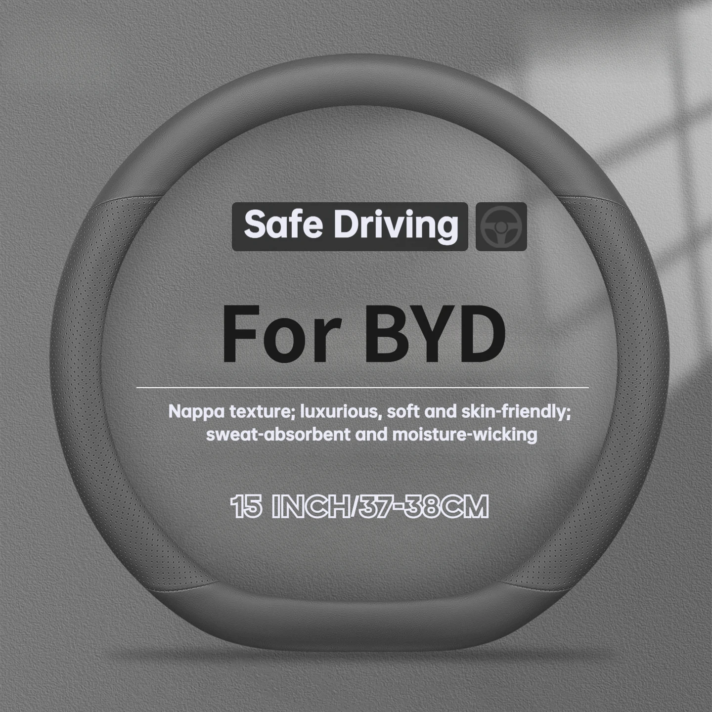 Minimalist Anti-Slip Car Steering Wheel Cover for BYD Atto 3, Destroyer 05, New Atto 3 Evo, Song Plus, Dolphin, Seal