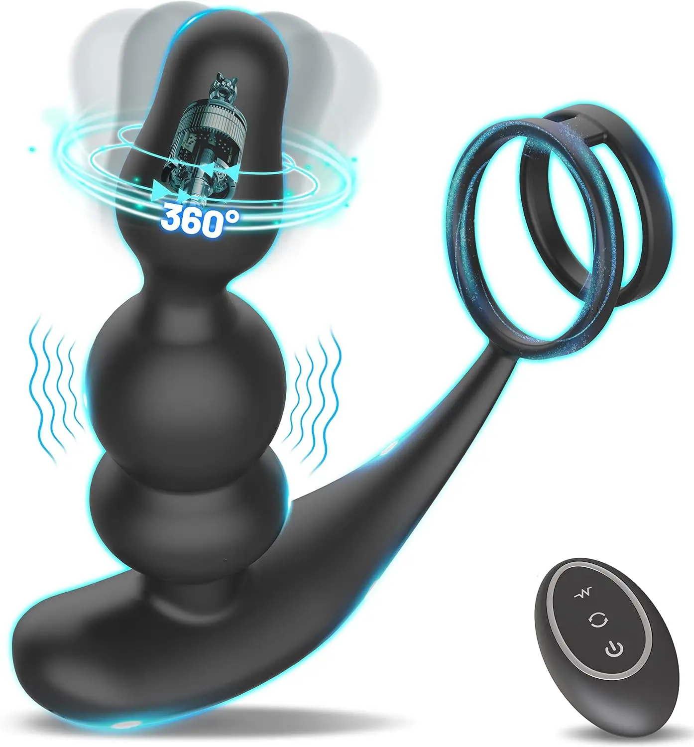 360° Rotating Prostate Massager Vibrating Dildo Anal Beads Vibrator with Penis Cock Ring Butt Plug Sex Toys for Men Gay Couple