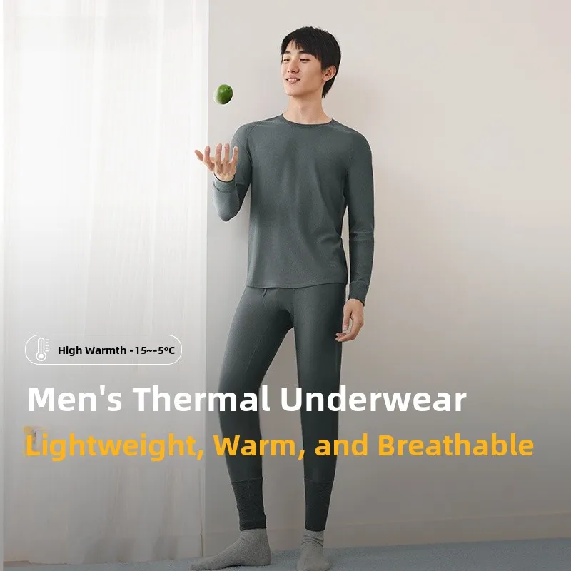 

Banana Leaf SF055 Men's Thermal Underwear Set Thickened Warmth Breathable Anti-static Long Sleeve round Neck Pure Color Home ...